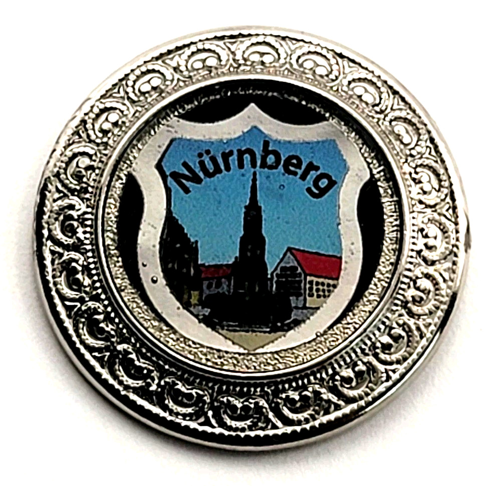 Nurnberg Germany Nuremberg Bavaria Church Shield Silver Tone Enamel Souvenir Pin