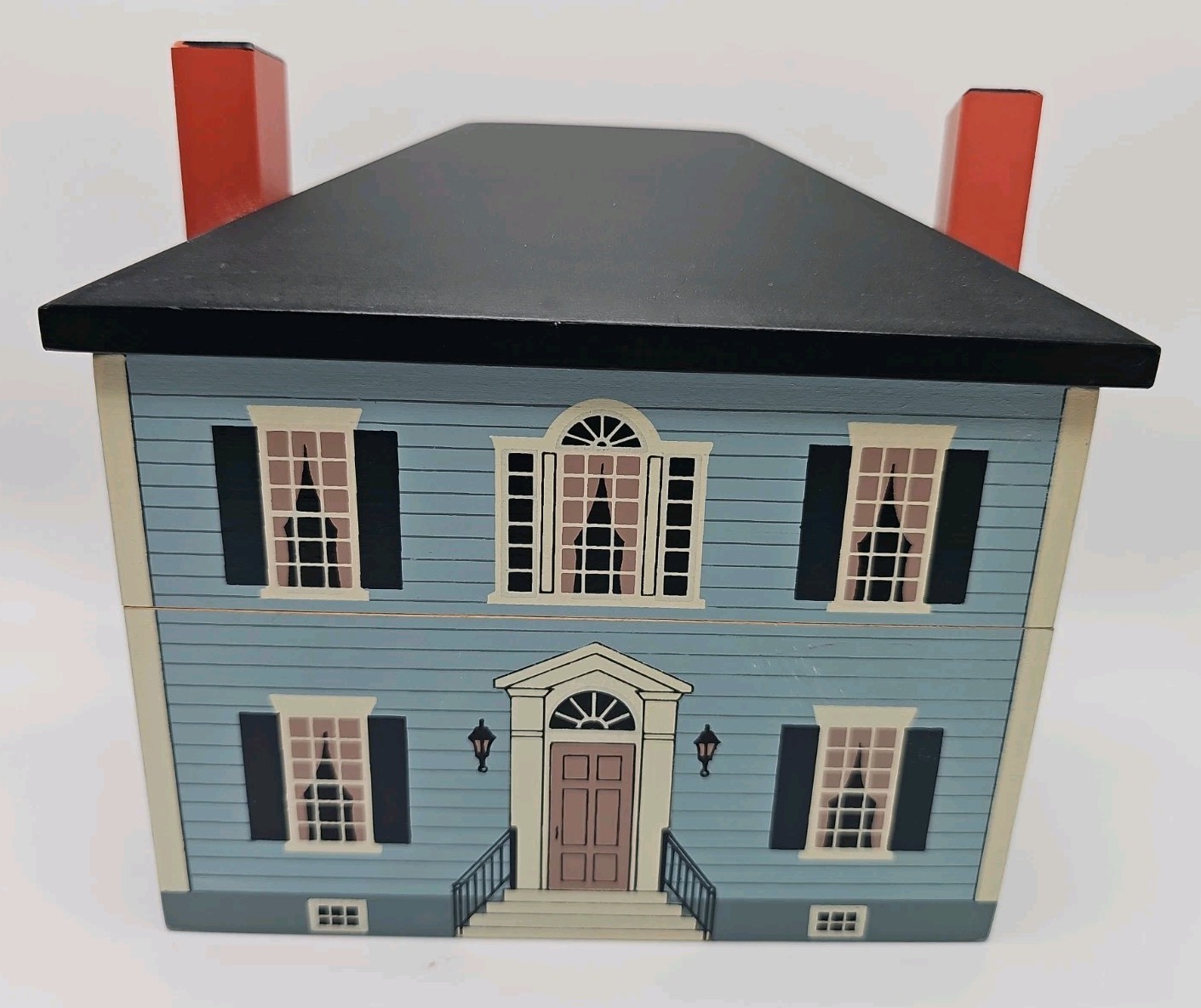Vintage 1993 Windfield Designs Wooden House Recipe Box Georgian Colonial Blue Vintage 1993 Windfield Designs Wooden House Recipe Box Georgian Colonial Blue
