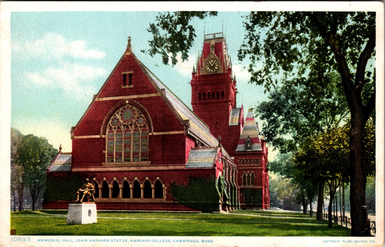 1900s Detroit Publishing Co. Memorial Hall Harvard College Cambridge Postcard