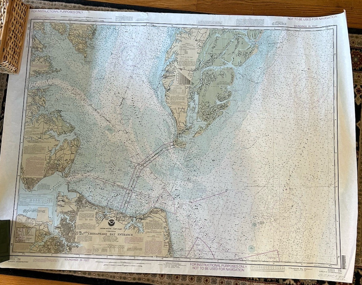 Vintage Nautical Map Chart Chesapeake Bay Entrance 1222 TR Training LARGE 48x 36