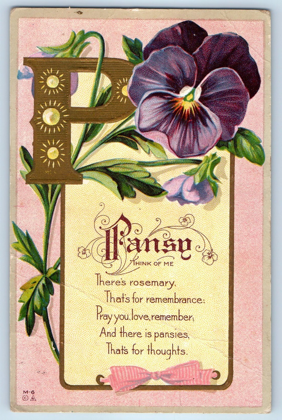 c1910's Large Letter P Pansy Think Of Me Flowers Embossed Antique Postcard c1910's Large Letter P Pansy Think Of Me Flowers Embossed Antique Postcard