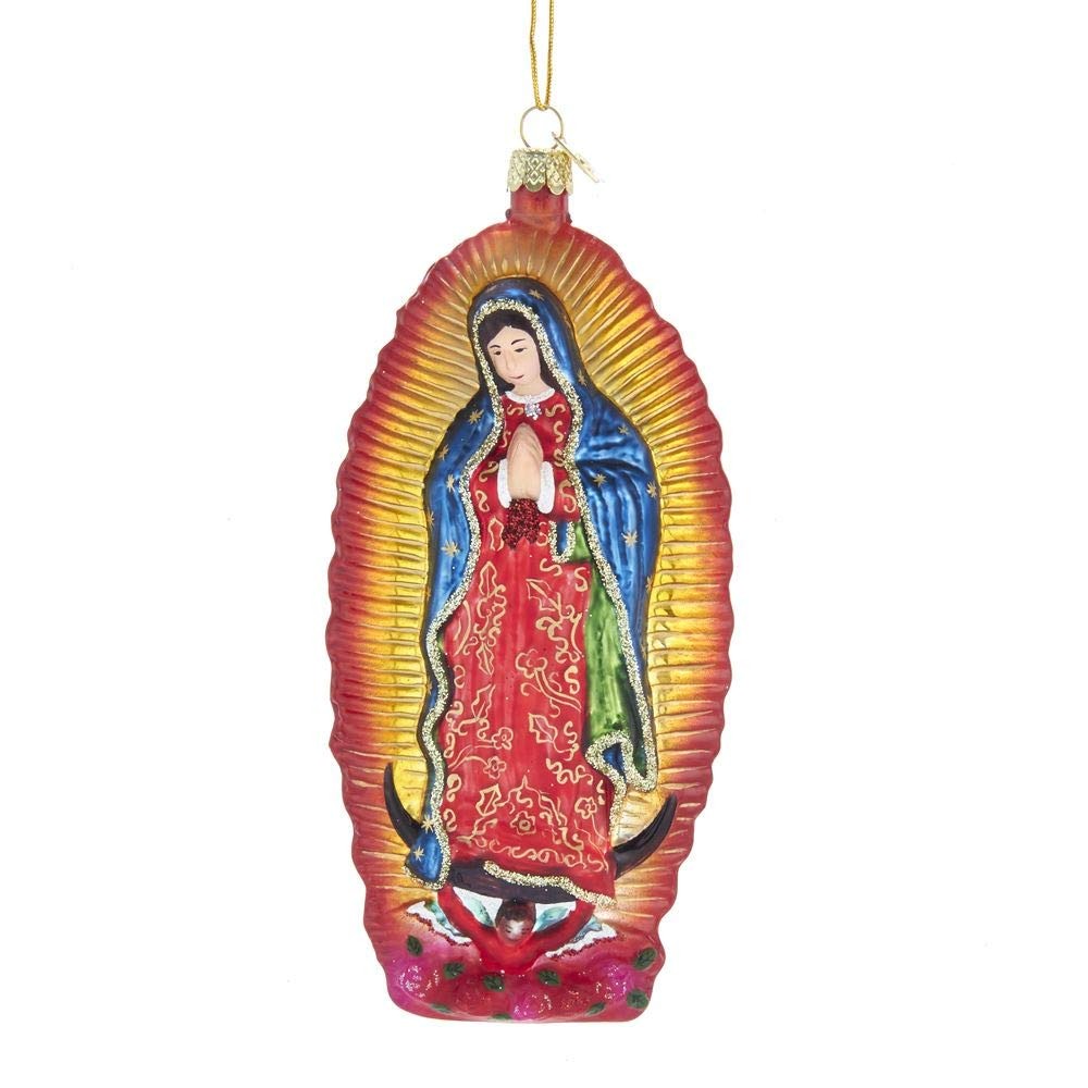Kurt Adler Noble Gems Our Lady of Guadalupe Glass Hanging Ornament 5.25 Kurt Adler Noble Gems Our Lady of Guadalupe Glass Hanging Ornament 5.25