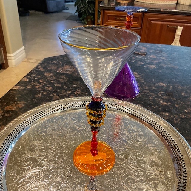 Stunning Artisan Robert Dane Art Glass Martini Stemware - 4 Unique Design Styles Stunning Artisan Robert Dane Art Glass Martini Stemware - 4 Unique Design Styles