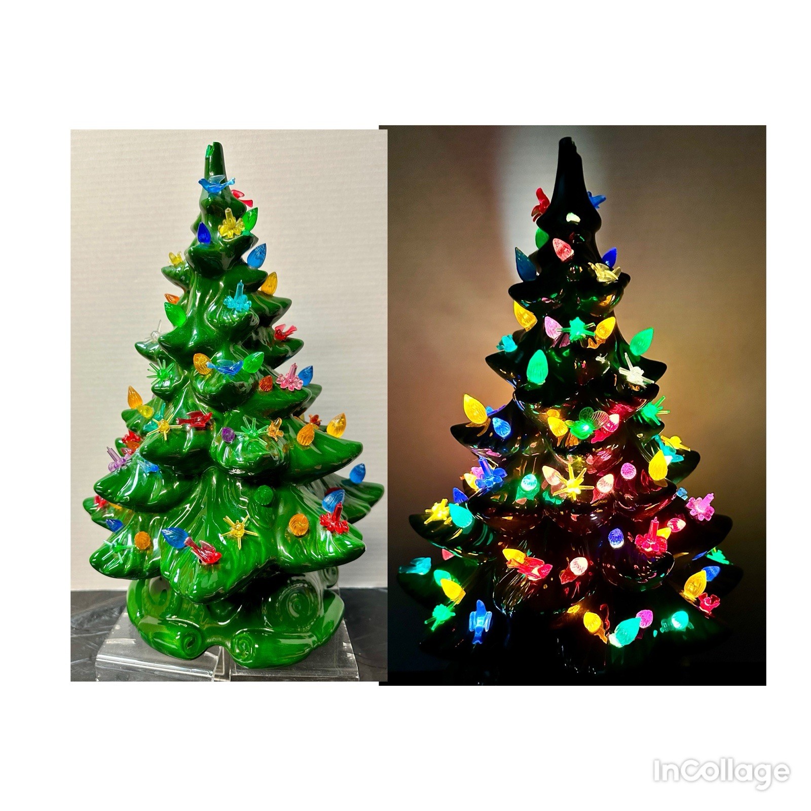 Vtg 1970s Atlantic Mold 17” Ceramic Christmas Tree w/Scroll Base Birds Candles..