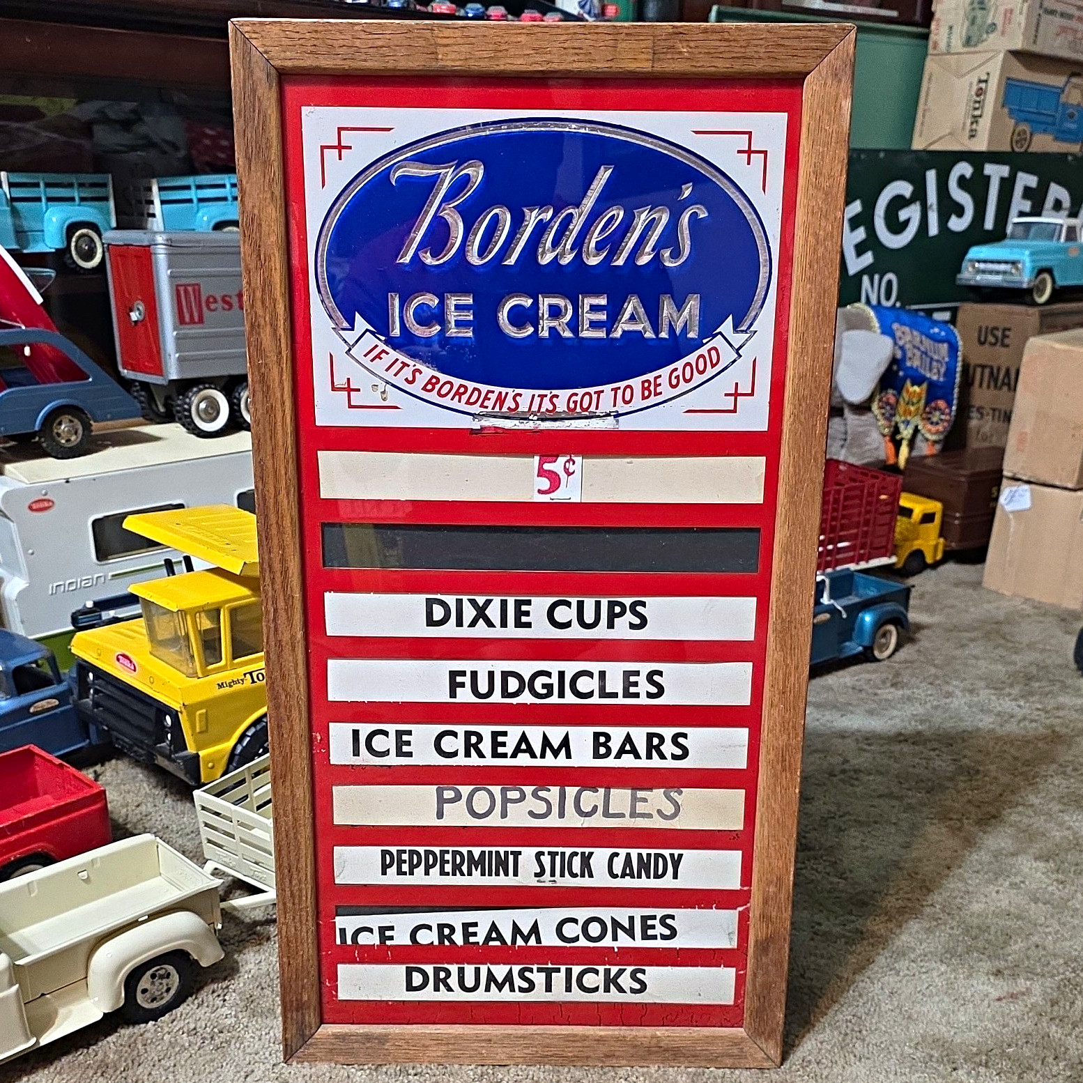 Bordens Ice Cream Advertising Sign Menu Board, Dairy Theme, Red White Blue