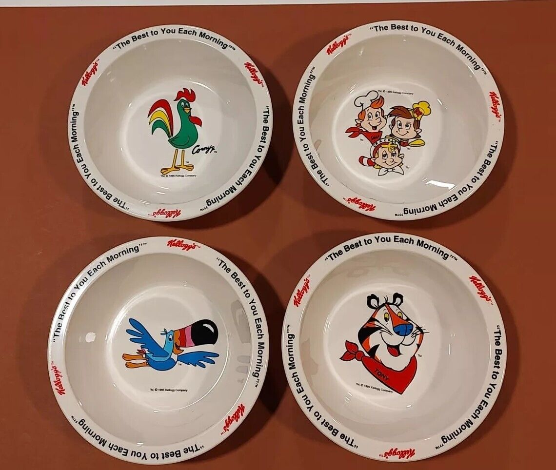 Vintage 1995  Kellogg's Cereal Bowls Set  of 4 Characters in Original Packaging 