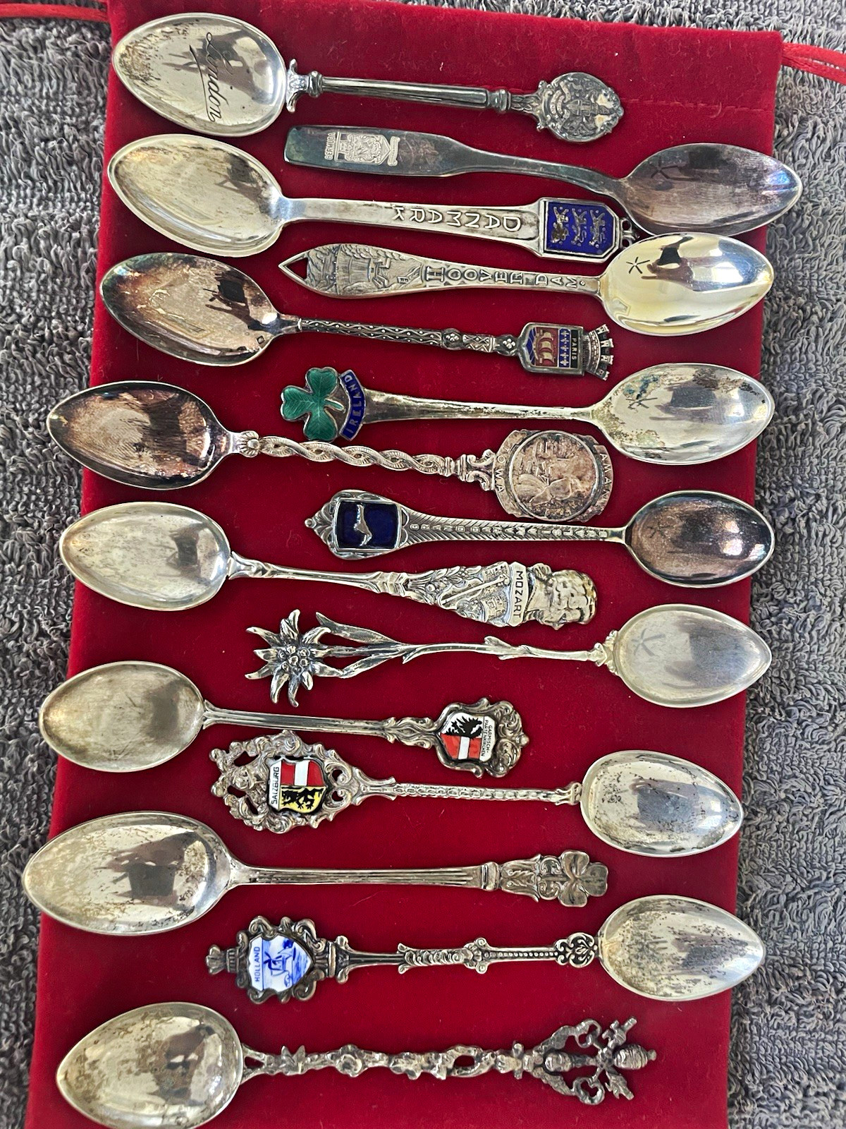 Vintage Souvenir Spoon Lot 15 Sterling 800 Silver Enamel Denmark Ireland Austria