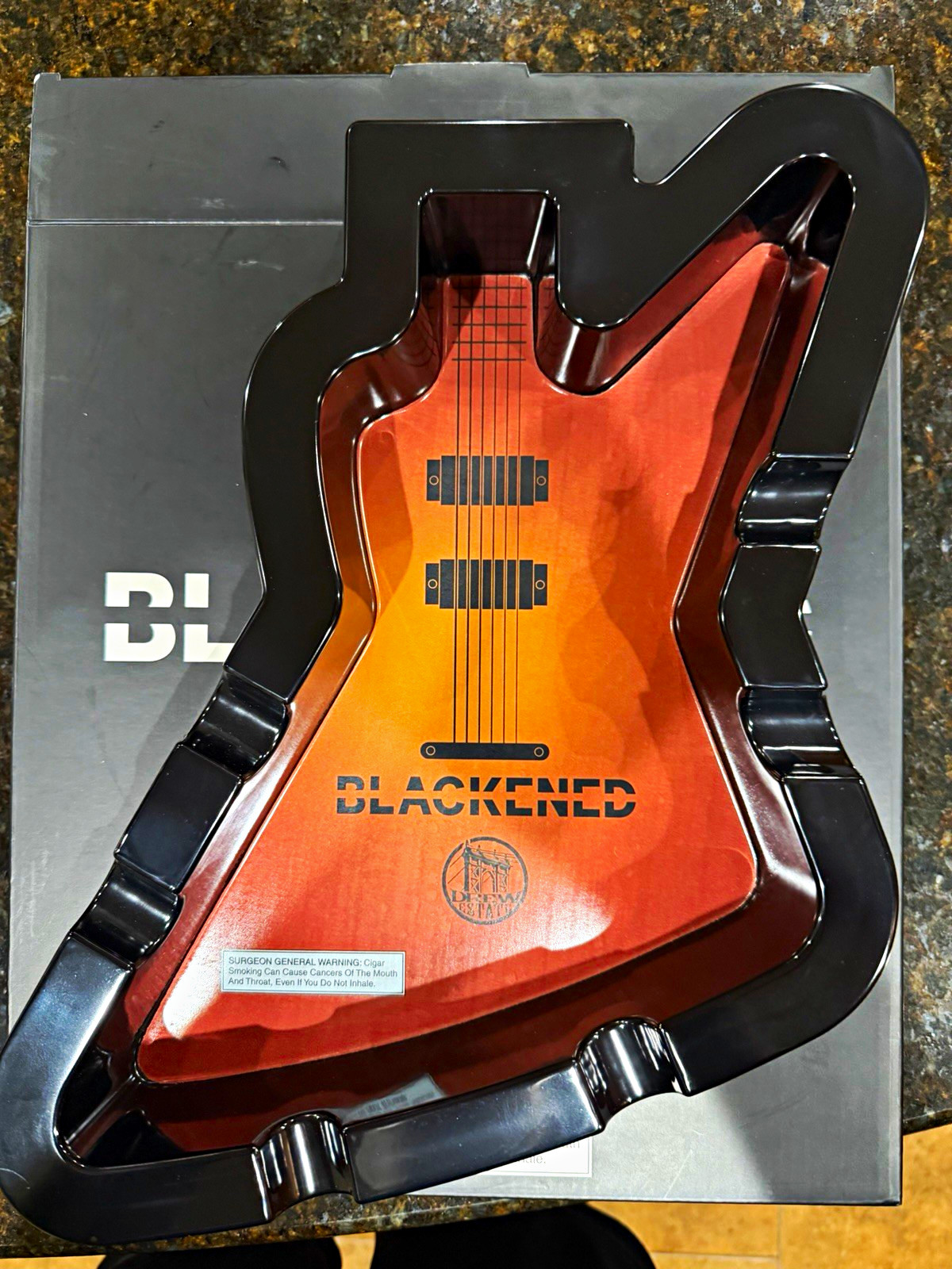 Blackened Drew Estate Guitar-Shaped Tobacco Ashtray \