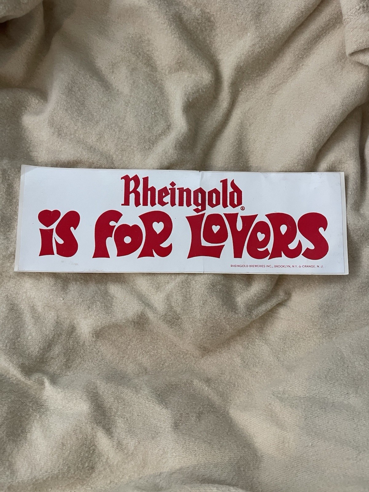 Rare Vintage Rheingold Beer Is For Lovers Slogan Bumper Sticker Decal Brooklyn