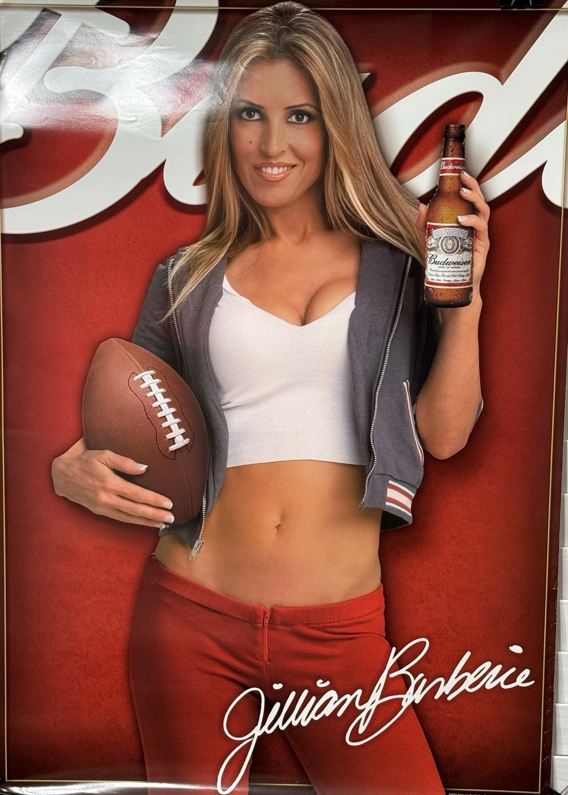 BUDWEISER JILLIAN BARBERIE 2002 Football BUD KING OF BEER POSTER 27 X 19 VINTAGE