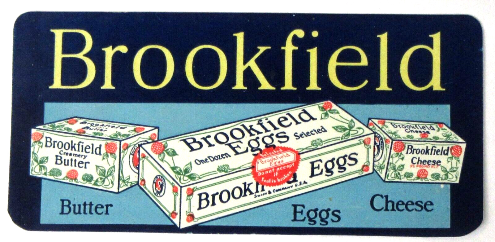 1926 Swift & Co BROOKFIELD EGGS BUTTER CHEESE celluloid pocket ruler calendar xx