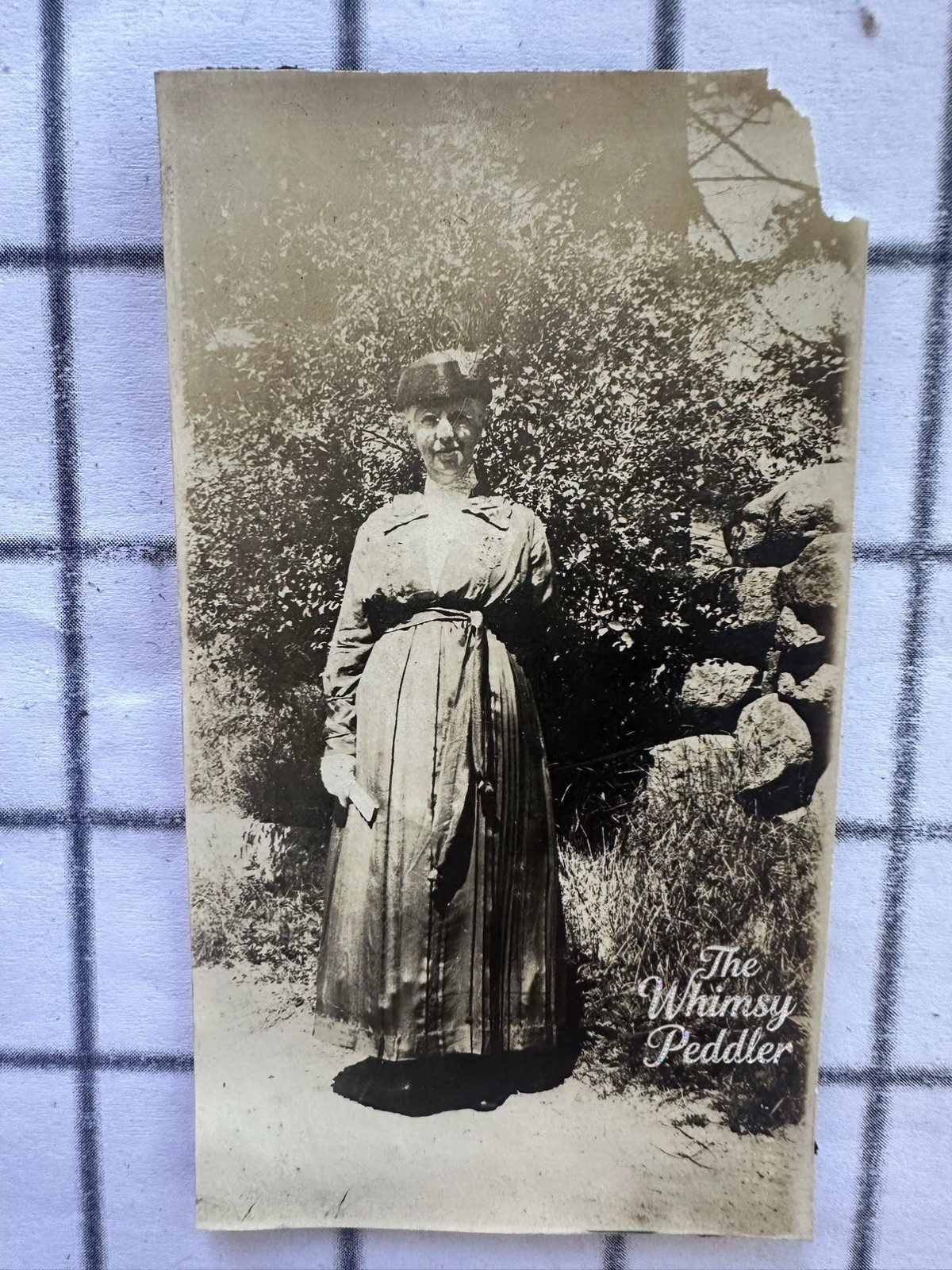 Antique 1910s Photo Woman Long Dress Belted Waist Edwardian Fashion Outdoors Antique 1910s Photo Woman Long Dress Belted Waist Edwardian Fashion Outdoors