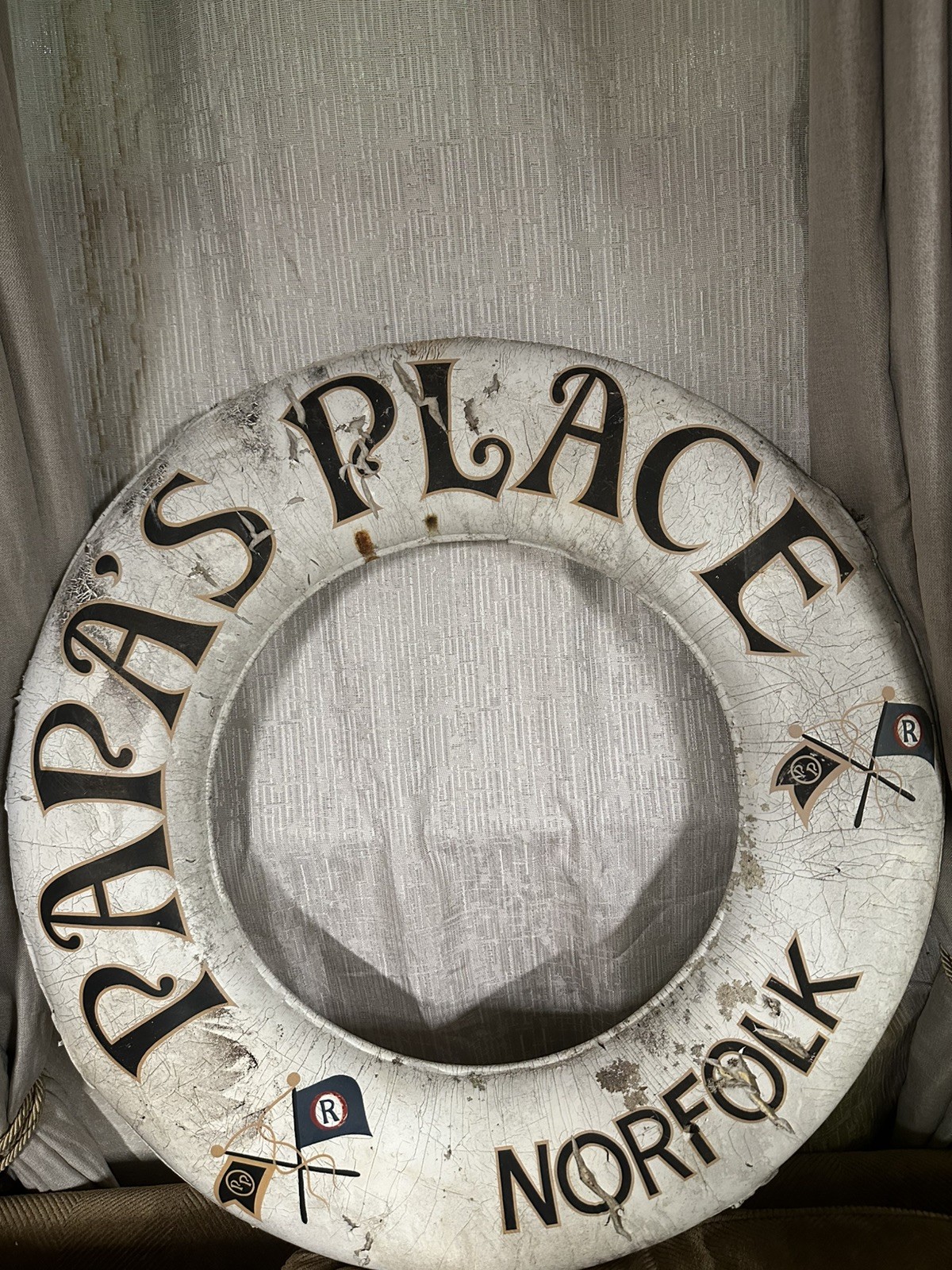 VTG Papas Place Norfolk-Life Ring Preserver Buoy Nautical Restaurant Decor Sign VTG Papas Place Norfolk-Life Ring Preserver Buoy Nautical Restaurant Decor Sign