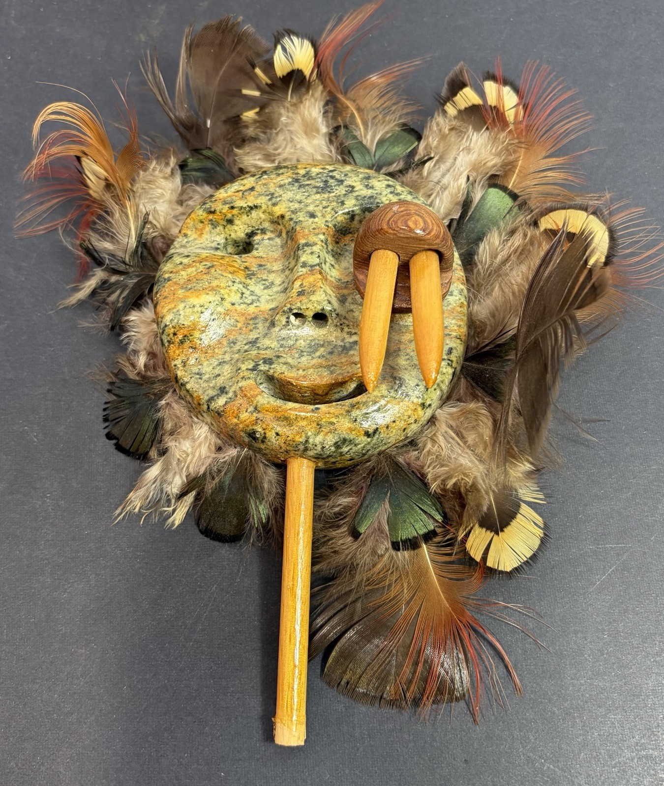 Inupiaq Soapstone Spirit Finger Mask Walrus Motif Alaska Native Art Inupiaq Soapstone Spirit Finger Mask Walrus Motif Alaska Native Art
