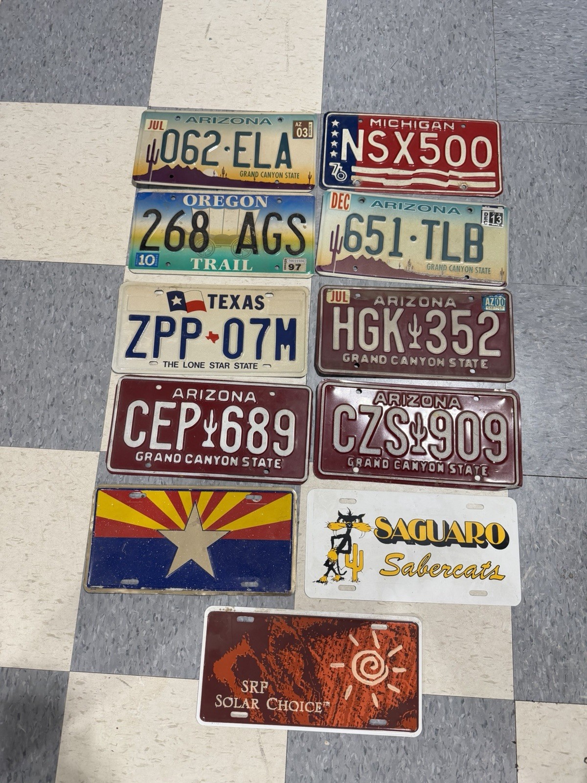Lot Of Nine Vintage License Plates. Arizona, Michigan, Texas 70S 80S 90S 2000’s