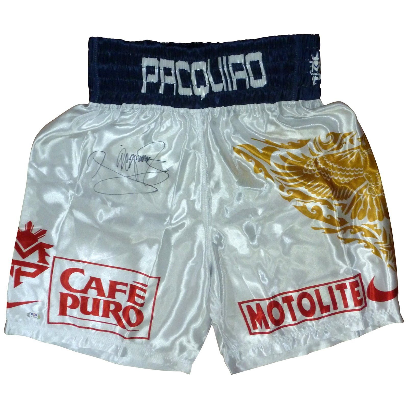 Manny Pacquiao Autographed Philippines (White) Team Pacquiao Boxing Trunks - PSA Manny Pacquiao Autographed Philippines (White) Team Pacquiao Boxing Trunks - PSA