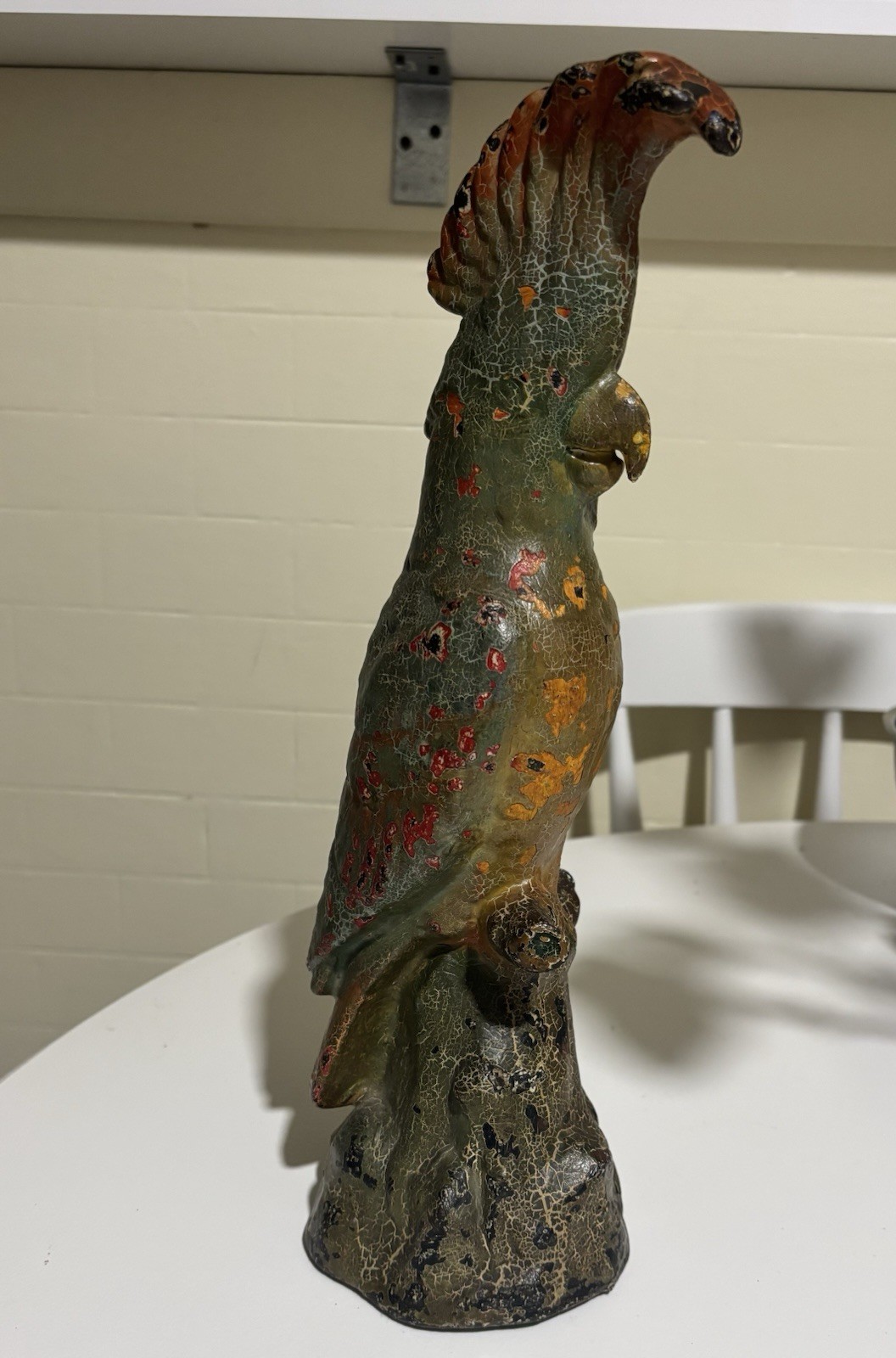 Antique Cast Iron Cockatiel Parrot Sculpture Door Stop 14”