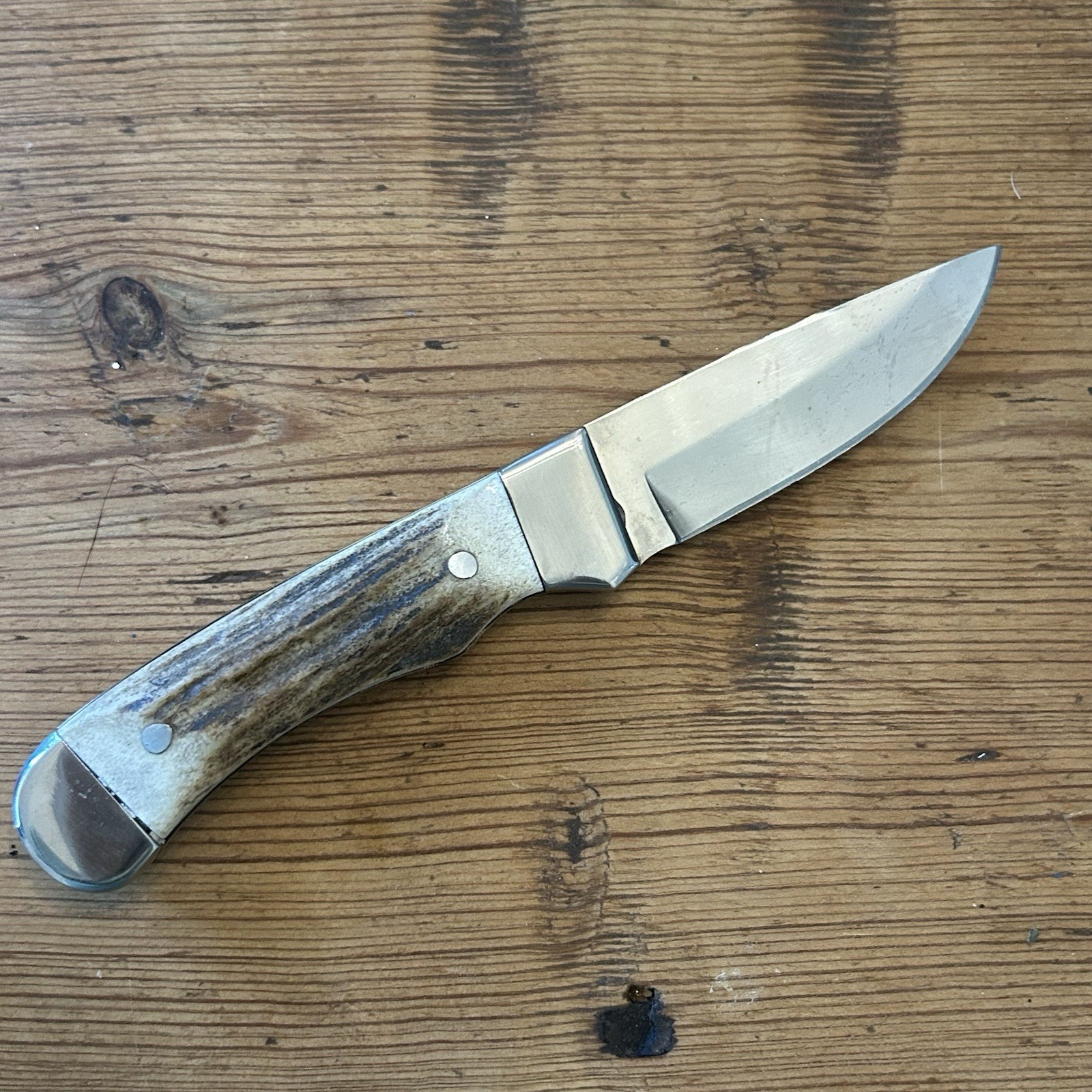 Vintage Germer Knife Elk Horn Handle Stationary Sharp Great Condition