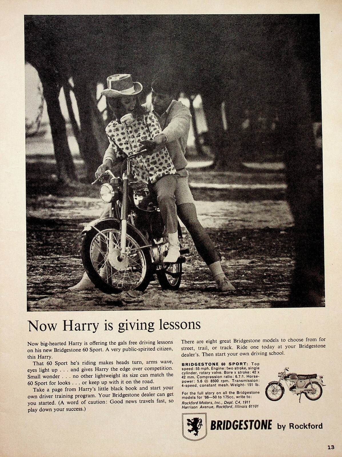1966 Bridgestone 60 Sport Motorcycle - Vintage Ad