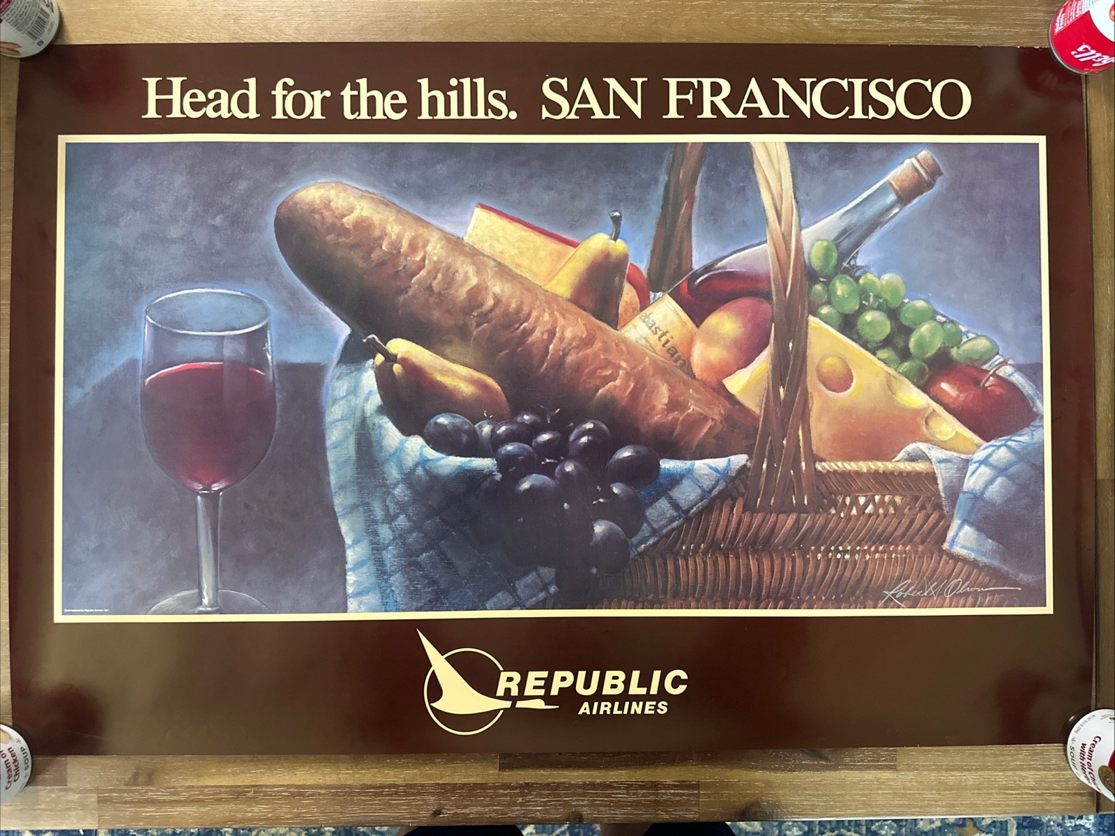 Republic Airlines Vintage 1981 Commissioned Poster “Head For The Hills. San Fran Republic Airlines Vintage 1981 Commissioned Poster “Head For The Hills. San Fran