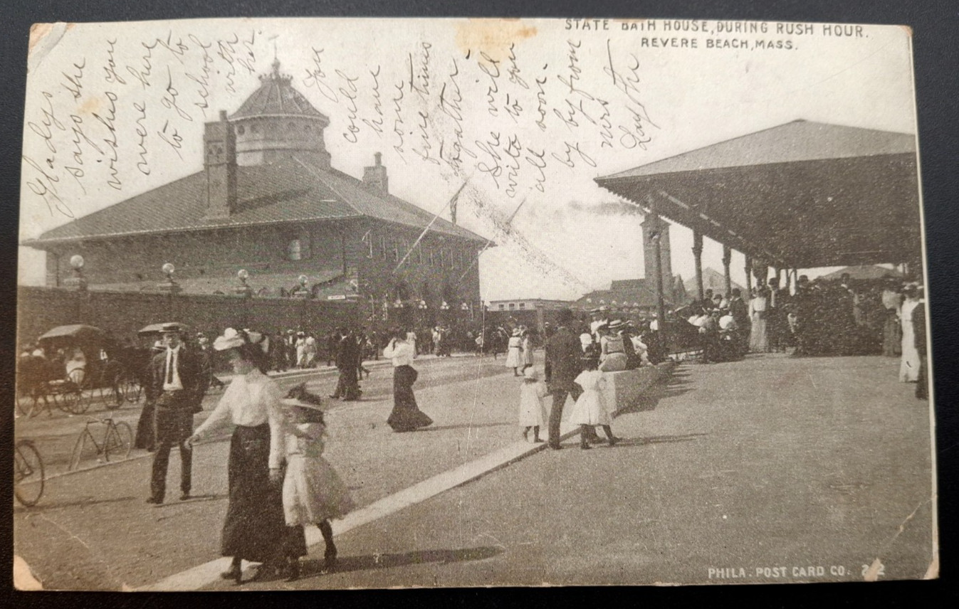 Revere Beach MA State Bath House Rush Hour 1908