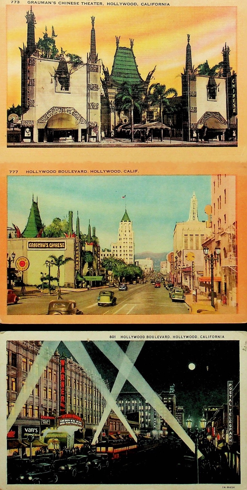 Three Hollywood California Vintage Postcards - AA-2 Three Hollywood California Vintage Postcards - AA-2