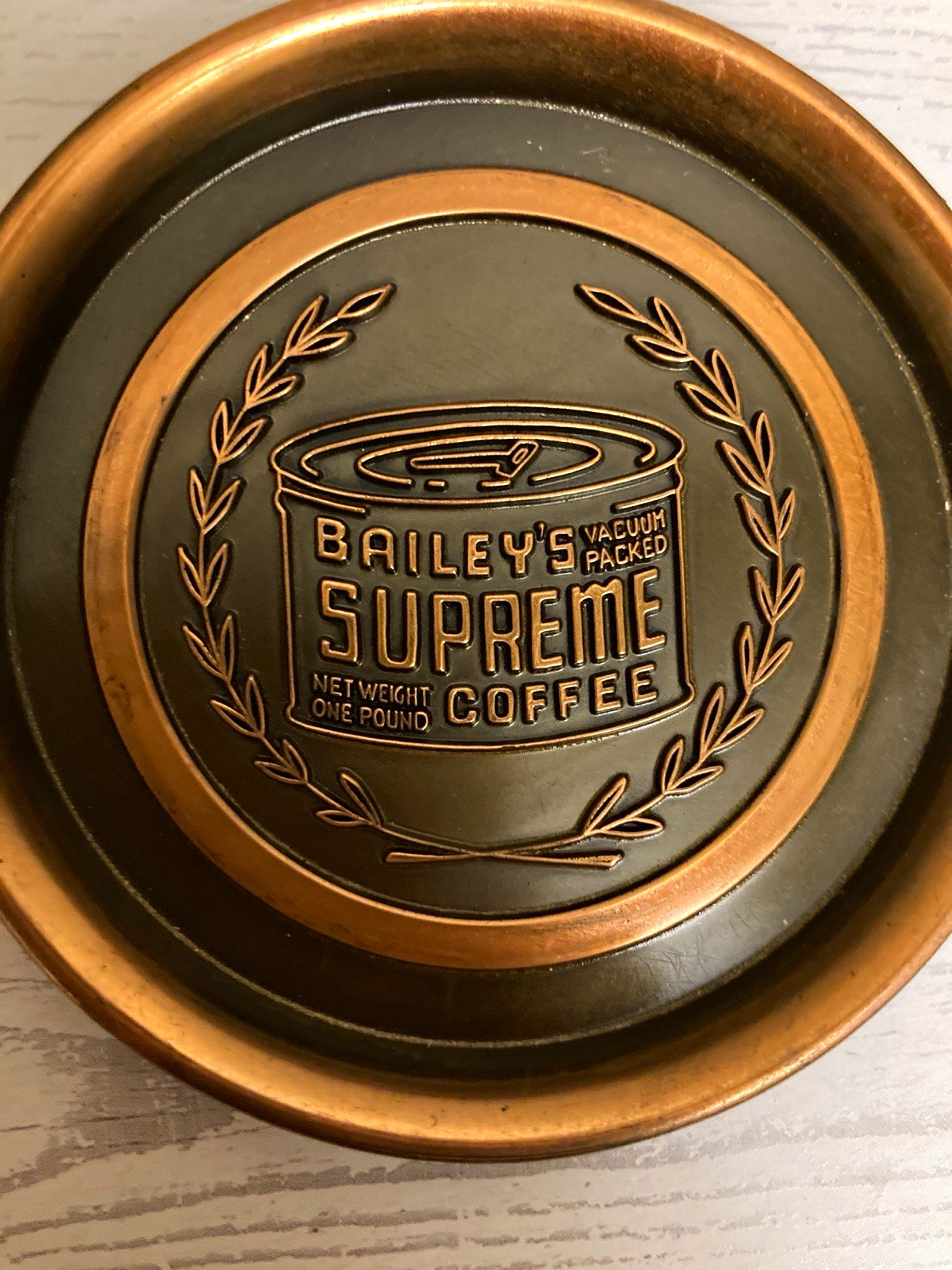 Vintage Bailey\'s Supreme Coffee L.E. Mason Co Boston Metal Advertising Coaster