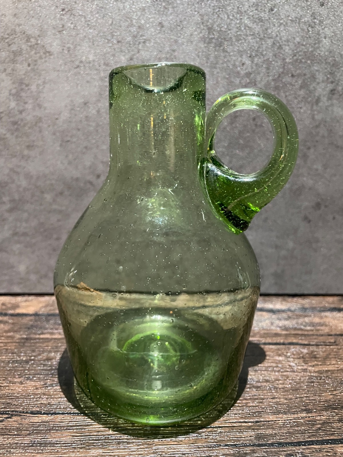 Vintage Green Crackle Glass Jug Vase w/ Handle - Great Condition