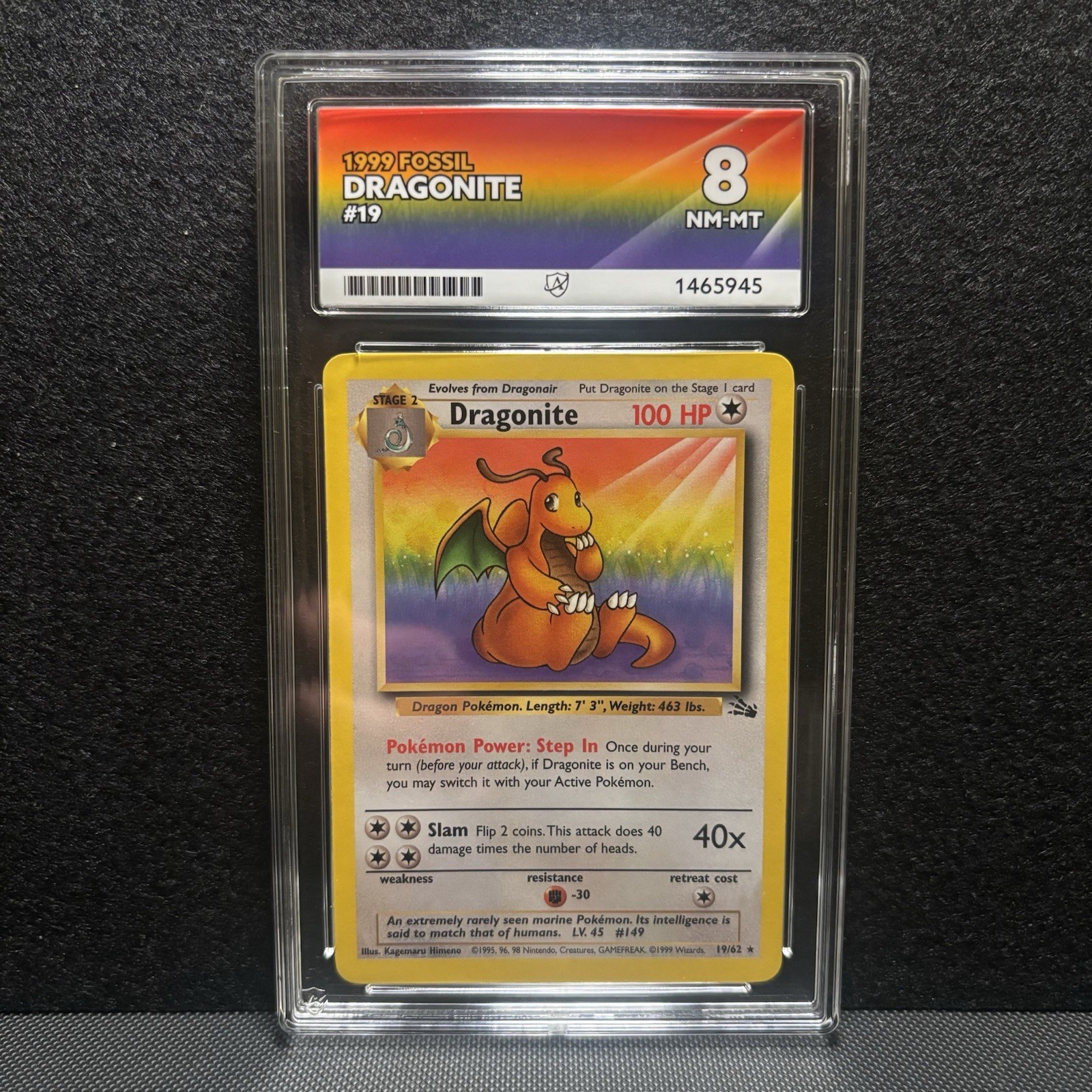 Pokémon TCG Dragonite 19/62 Fossil Non-Holo — ACE 8 — Near Mint WOTC Vintage