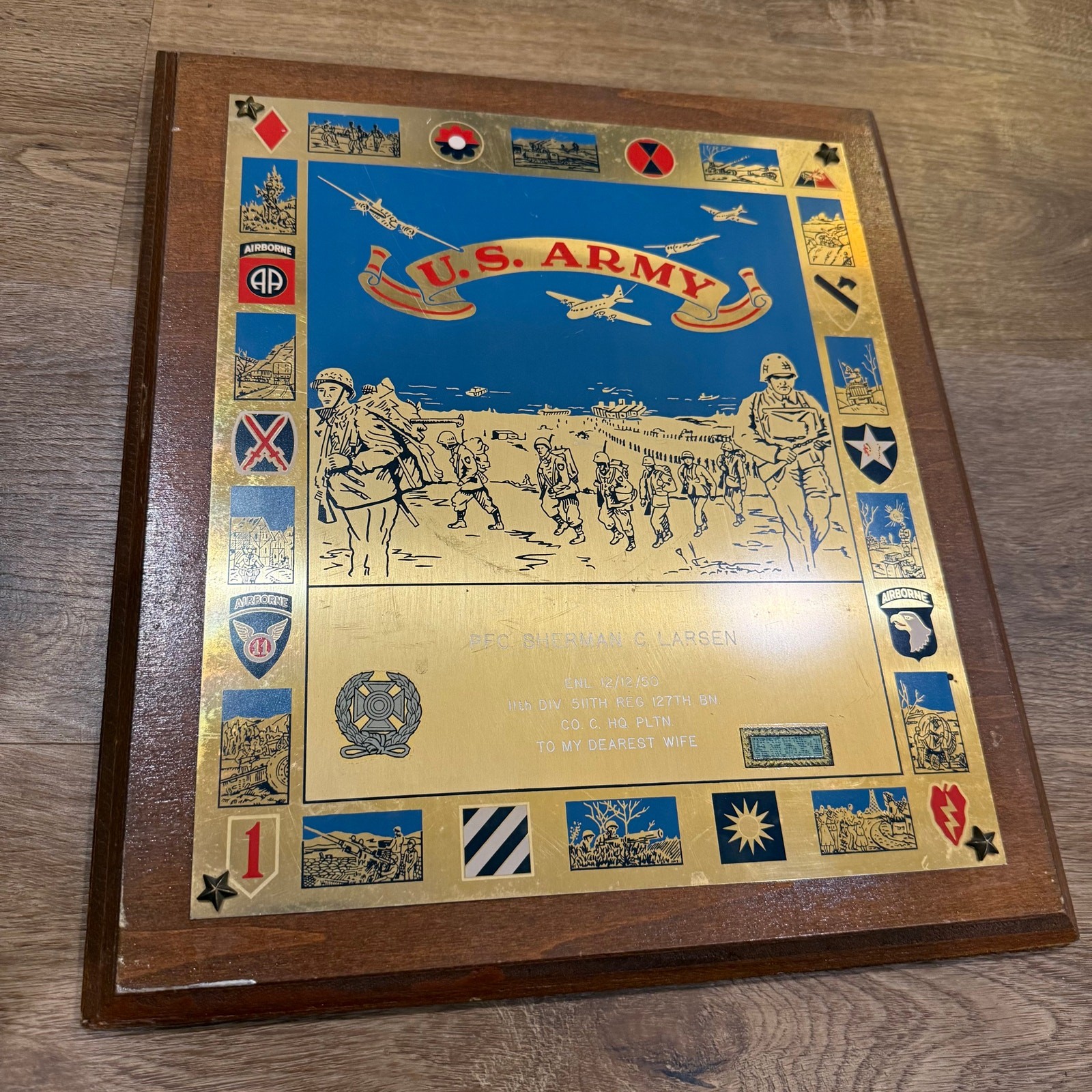 Vintage 1950s US Army Named Veterans Commemorative Plaque National Plaque Brand Vintage 1950s US Army Named Veterans Commemorative Plaque National Plaque Brand