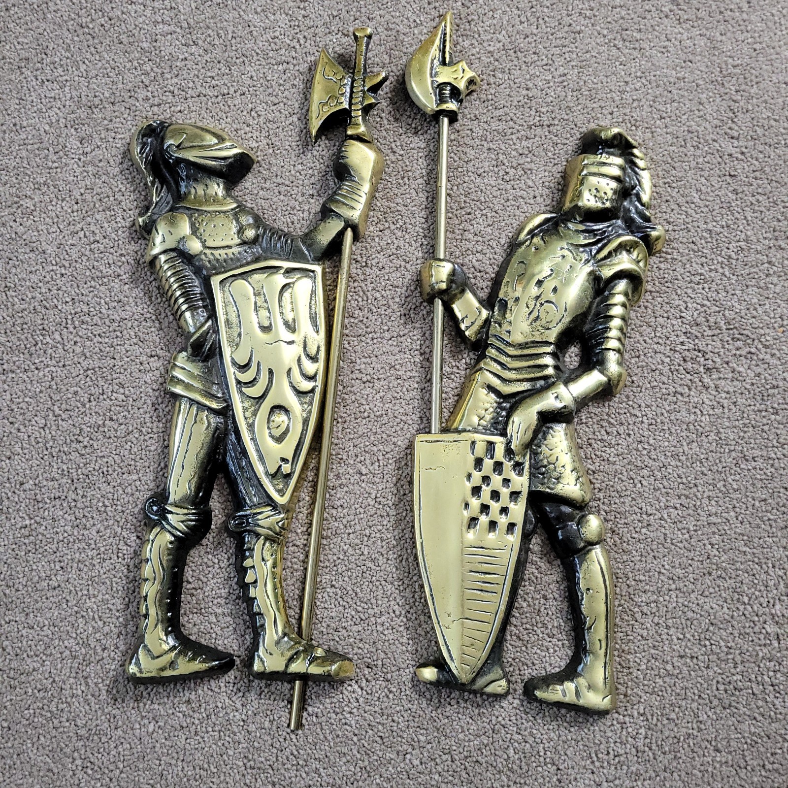Vintage 1960\'s Set 2 Metal Medieval Knight Wall Hangings by Norleans JAPAN Vintage 1960\'s Set 2 Metal Medieval Knight Wall Hangings by Norleans JAPAN
