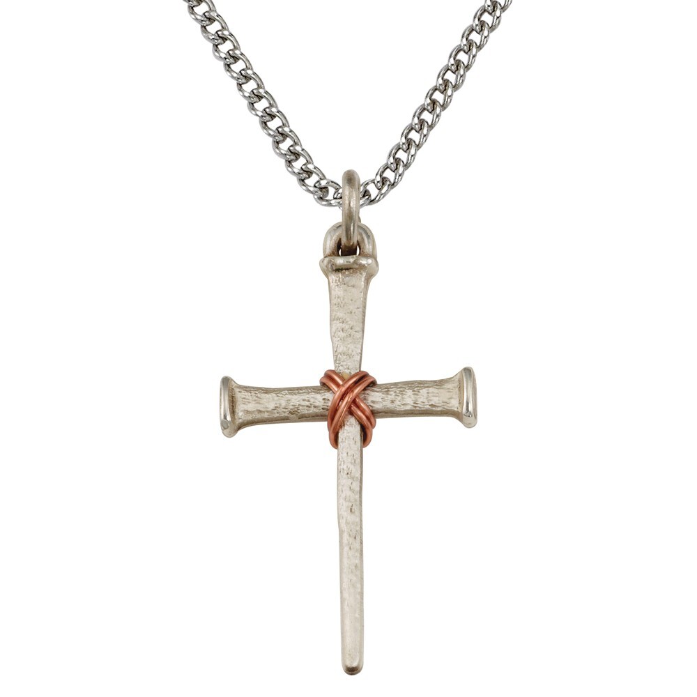 Ladies 925 Sterling Silver Antiqued Nail Cross Christian Pendant Medal Necklace