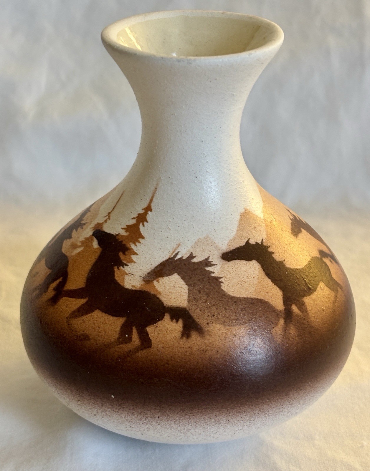 Cedar Mesa Native American Hand Made Pottery Back Country Wild Horses Ball Vase Cedar Mesa Native American Hand Made Pottery Back Country Wild Horses Ball Vase