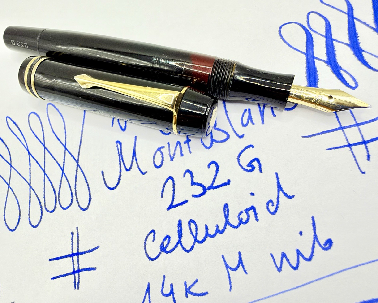 Very Rare 1940s MINT MONTBLANC 232 G Celluloid Fountain Pen- 14k M Nib-Restored