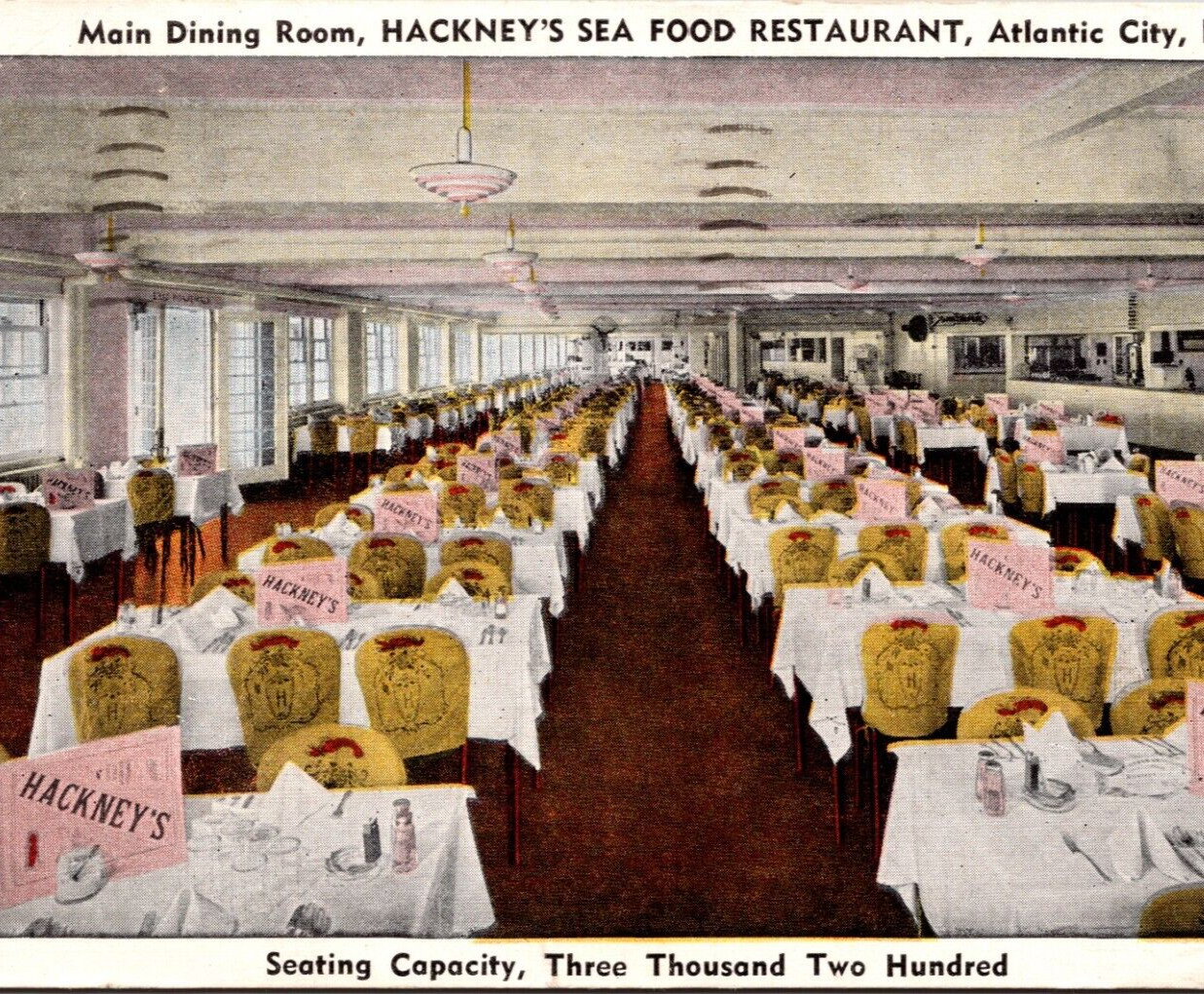 Hackney's Seafood Restaurant SEATS 3200 Atlantic City 1952 Vintag Postcard 9675
