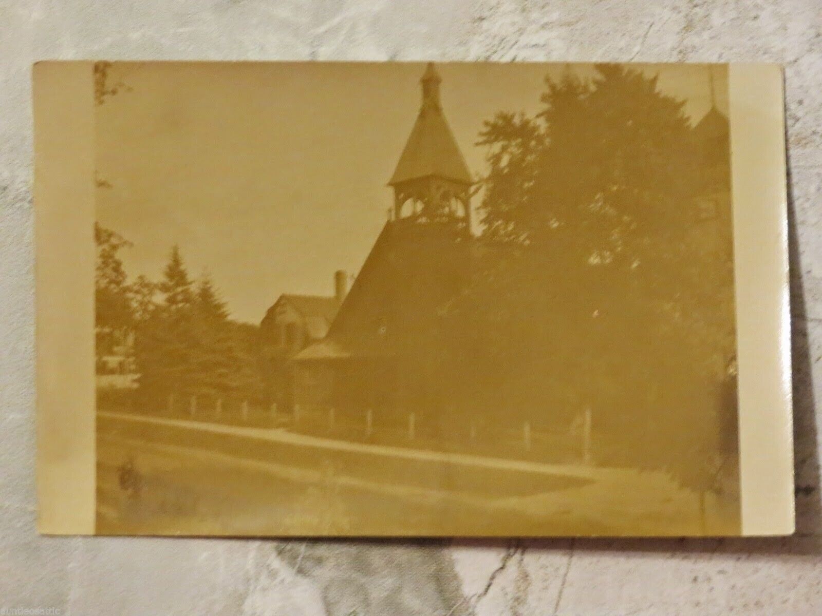 Vintage 1907-20s RPPC Postcard: Building with Steeple & House