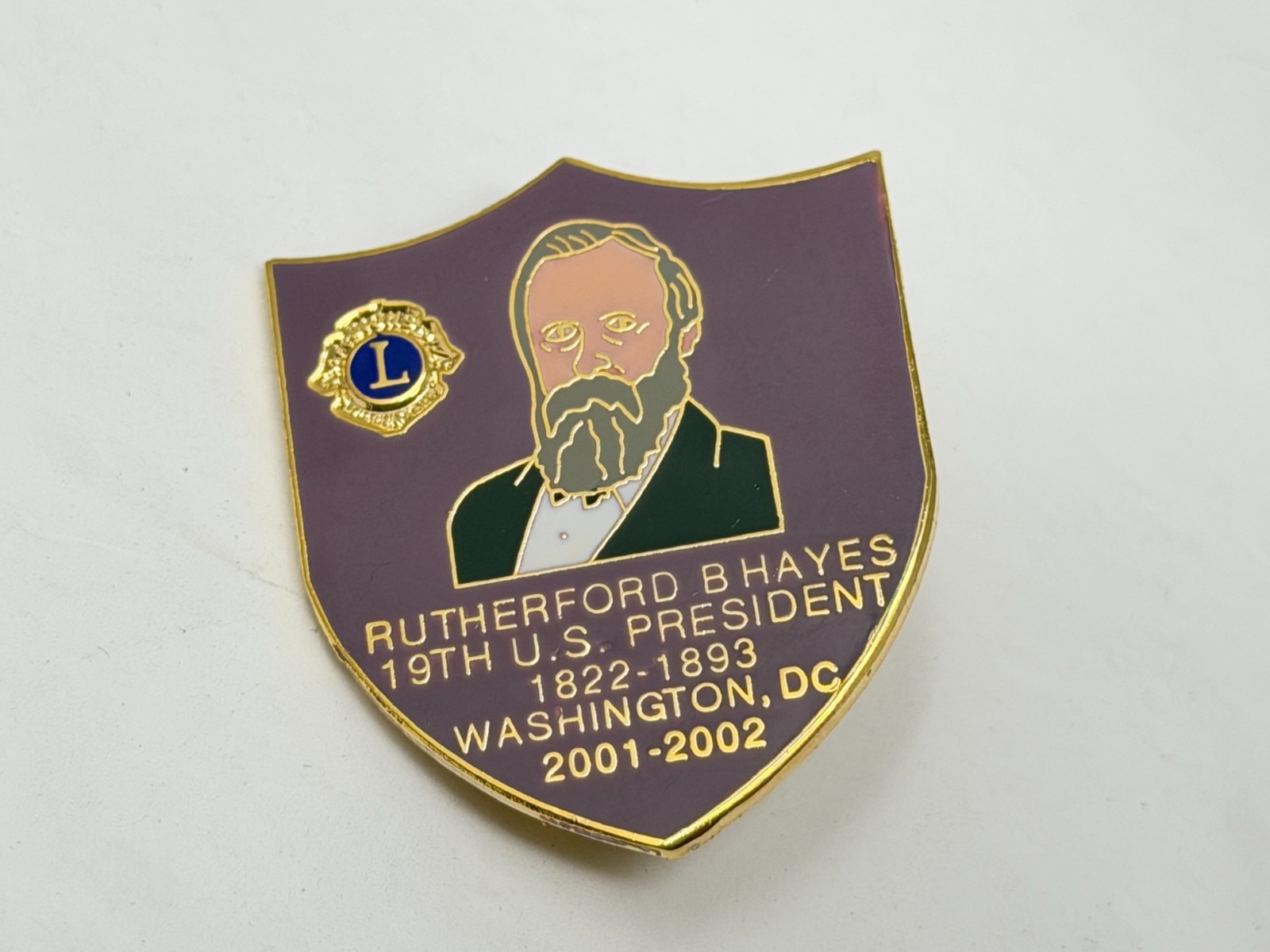 LIONS CLUB Collectible Gold Tone Enamel 19th US President RUTHERFORD HAYES Pin LIONS CLUB Collectible Gold Tone Enamel 19th US President RUTHERFORD HAYES Pin