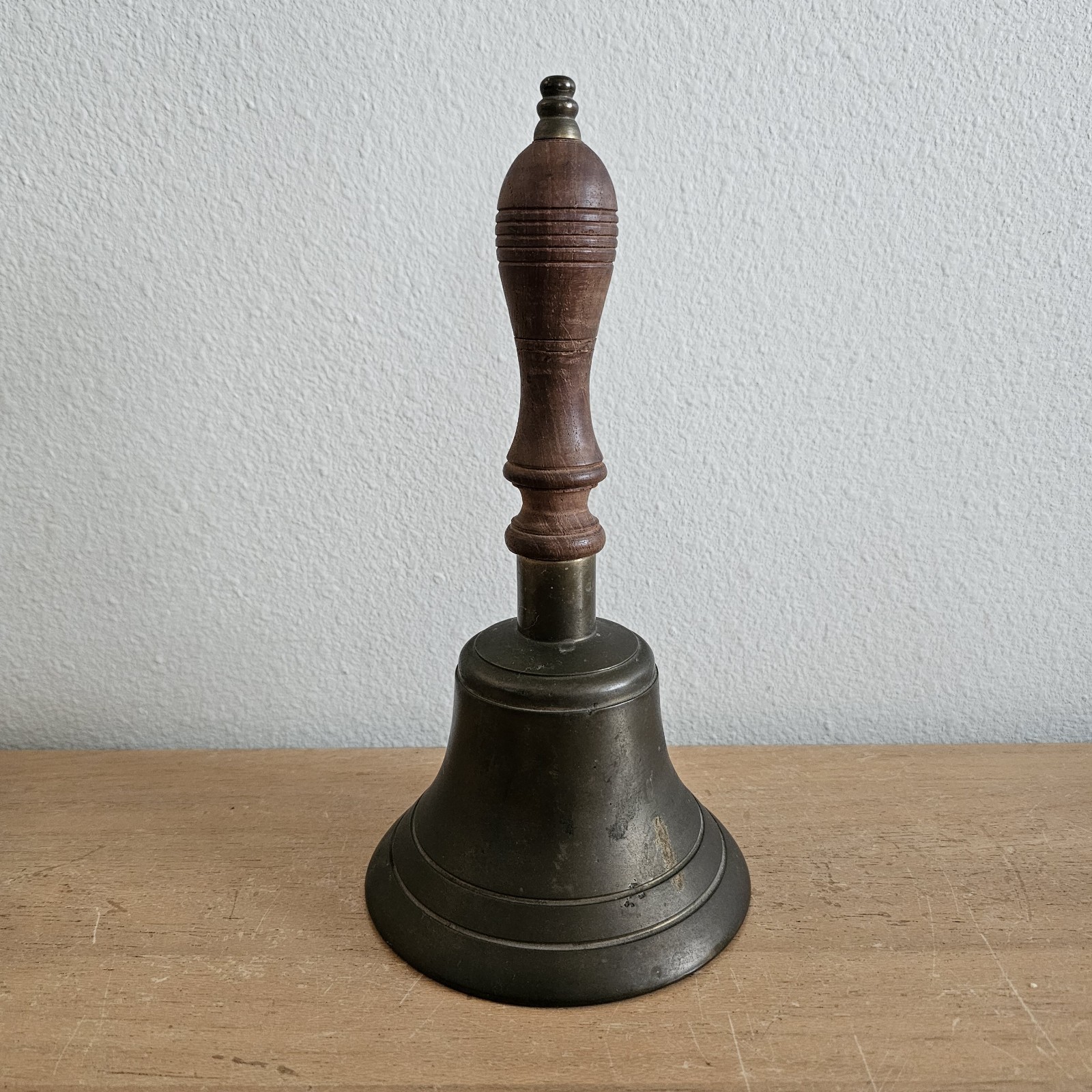 Antique 19th Century Cast-Brass Hardwood Handle School Bell/Hand Bell 10” Tall