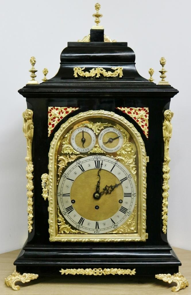 Rare Antique English Triple Fusee 10 Bell & 5 Gong 3 Musical Chime Bracket Clock