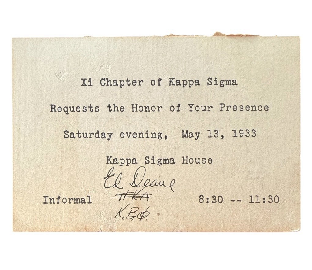 1933 Kappa Sigma House Request The Honor Of Your Presence Invitation Card 1933 Kappa Sigma House Request The Honor Of Your Presence Invitation Card