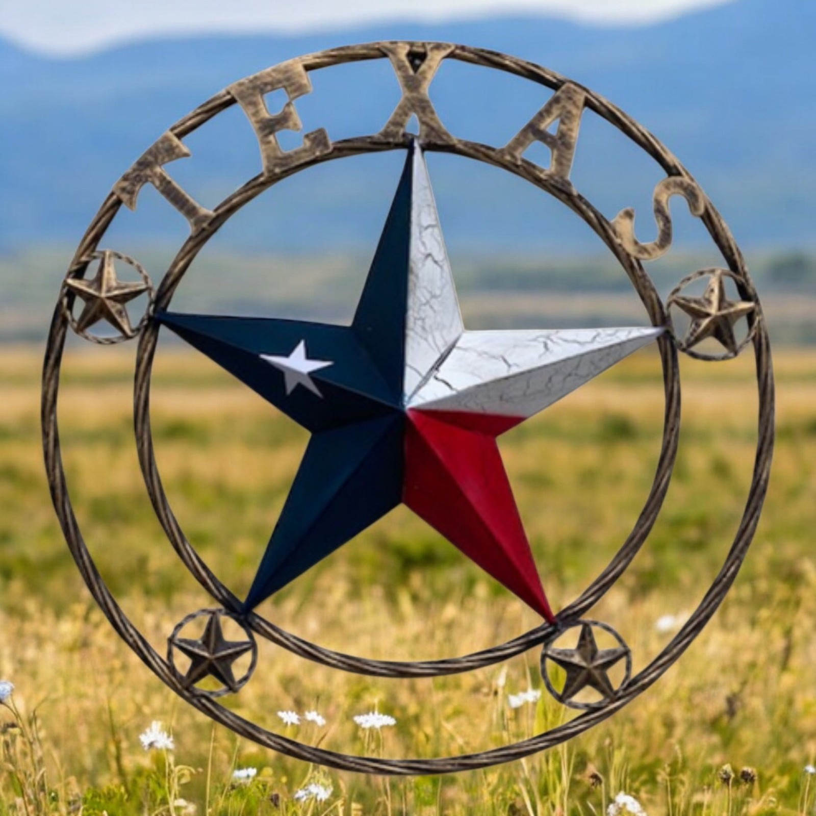 24 Inch Texas Star Metal Wall Sign, Red White and Blue Patriotic Decor