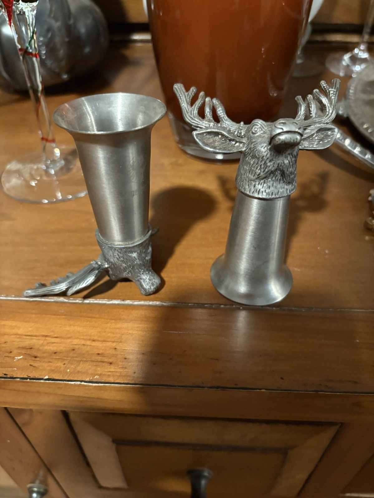 Jägermeister Bar Shot Glasses- Deer Stag Buck Elk Head Pewter/Stainless