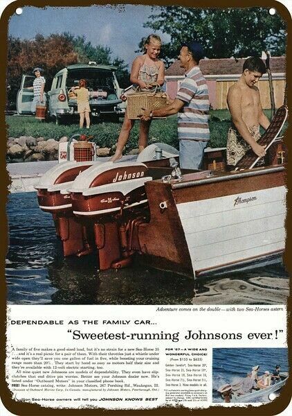 1957 JOHNSON 35HP SEAHORSE Outboard Boat Motor DECORATIVE REPLICA METAL SIGN