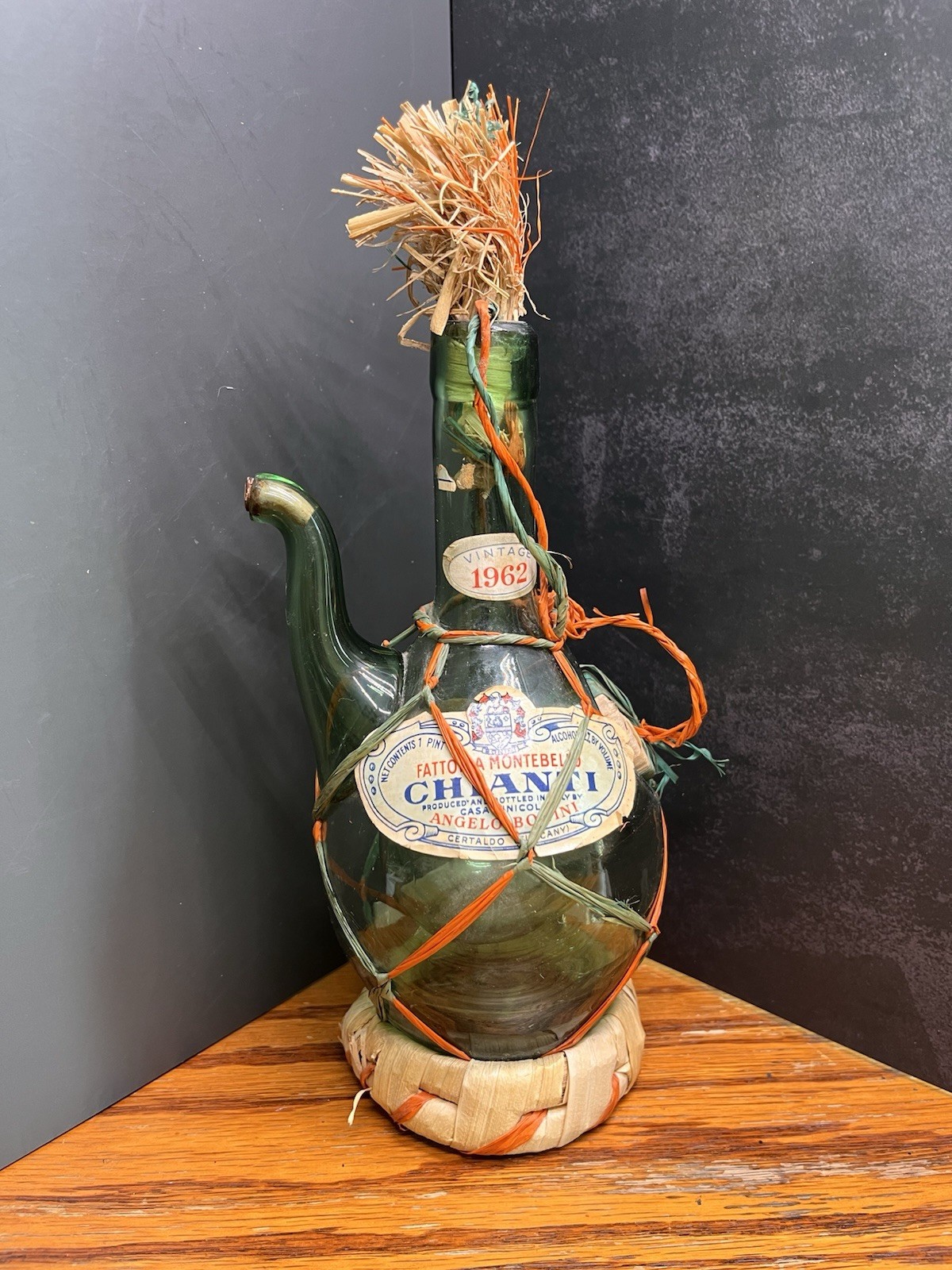 Vintage Fattoria Montebello Chianti Wine Bottle 1962 Empty