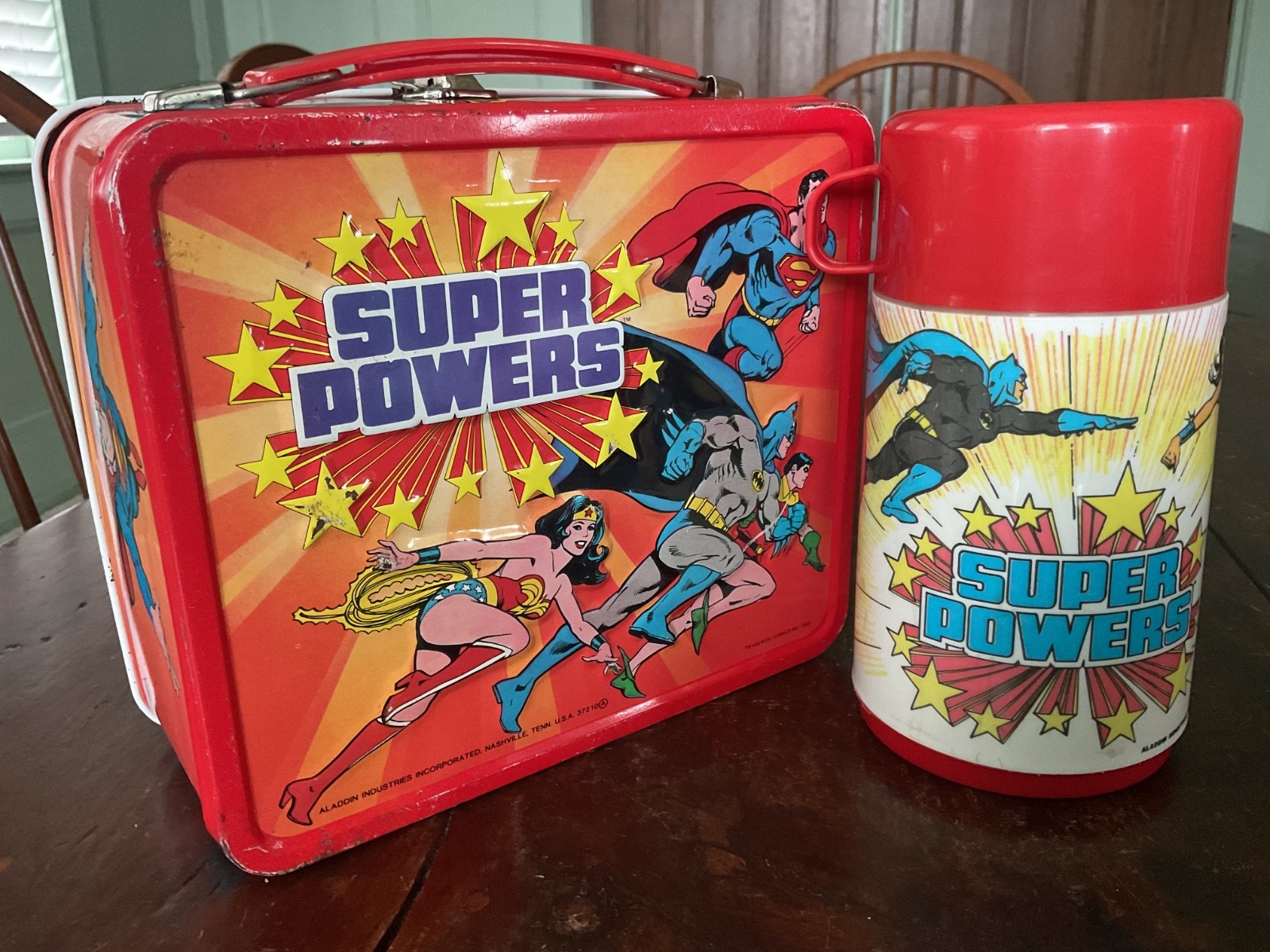 VINTAGE SUPER POWERS LUNCHBOX AND THERMOS