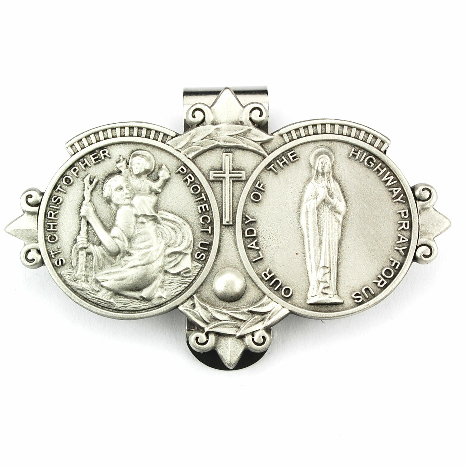 Visor Clip St Christopher & Our Lady Highway Medals Catholic Pewter Vintage Car