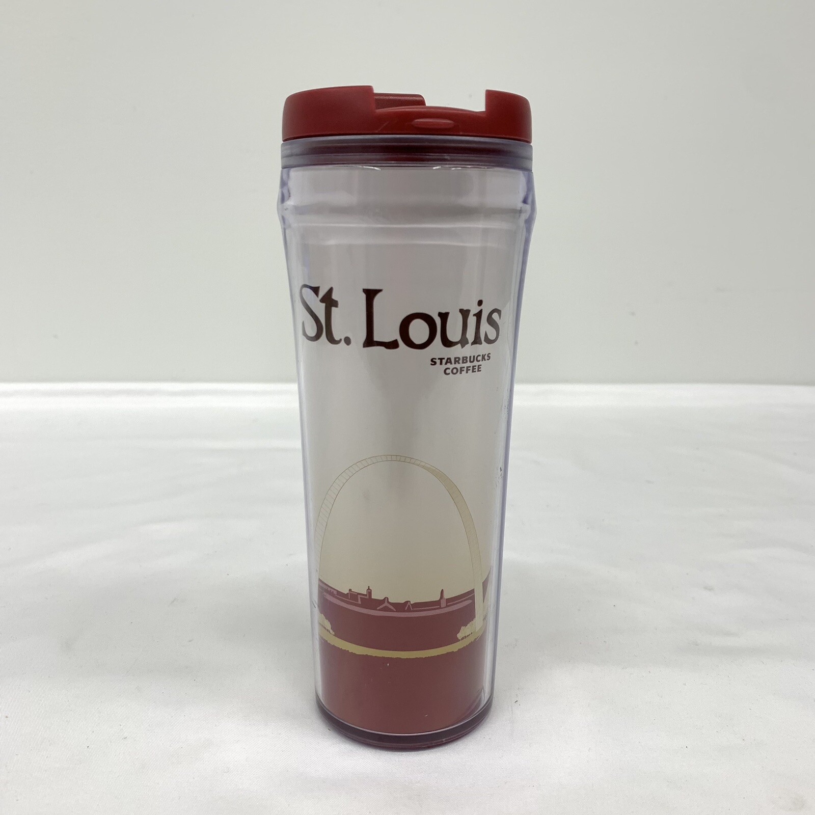 STARBUCKS - St. Louis Clear & Brick Red Travel Mug tumbler 12oz NEW