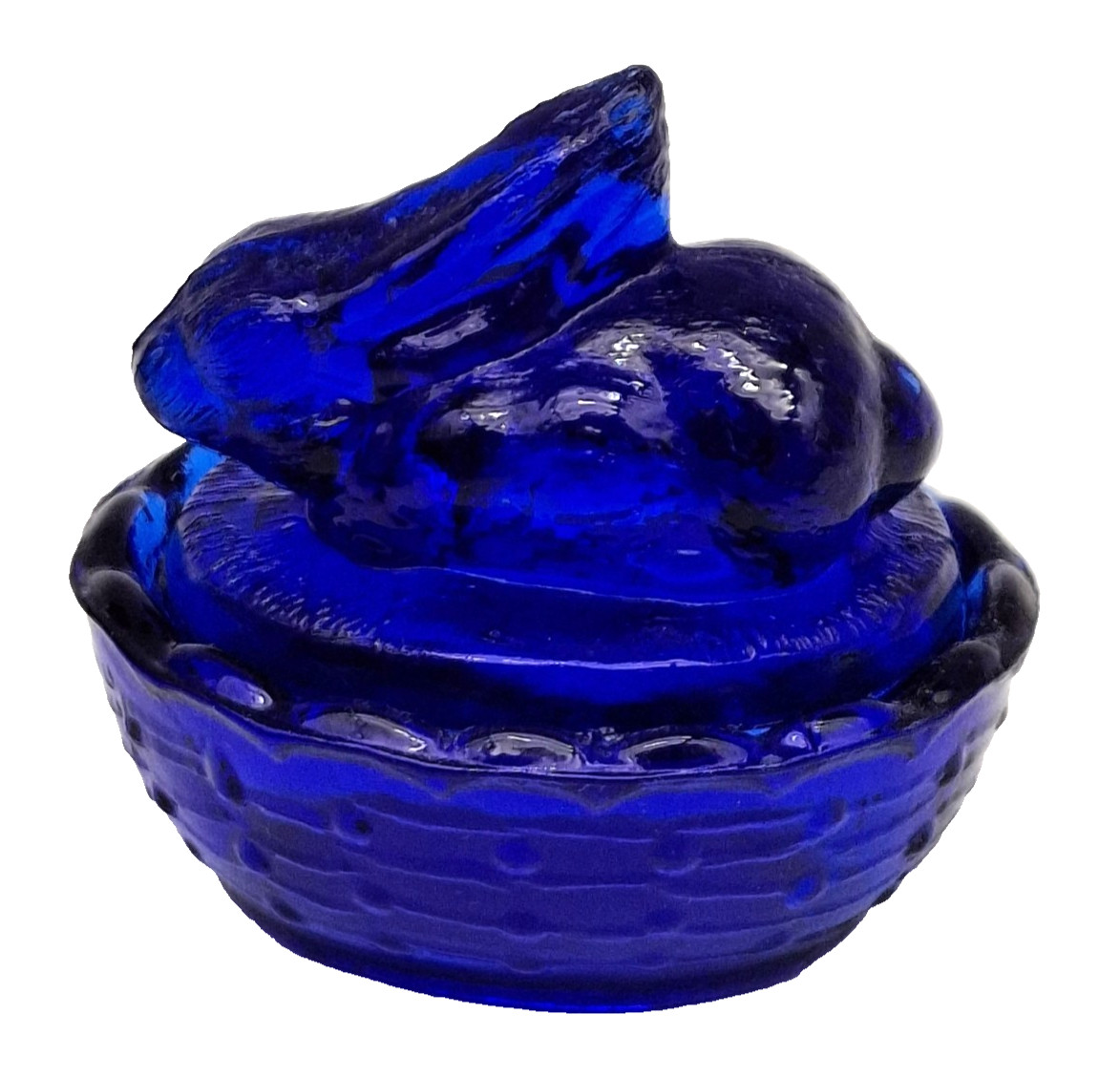 VINTAGE 2.5” Miniature Bunny On Nest Cobalt Blue Salt Cellar Made in USA
