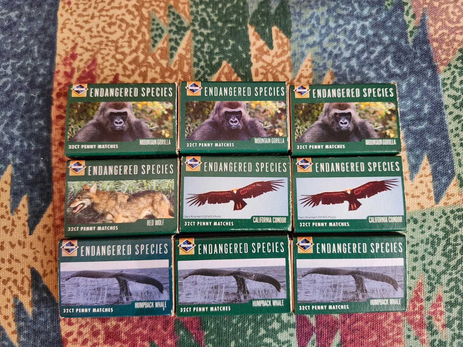 Diamond Collectible Penny Matches - Endangered Species -Set of 9 from year 2000 Diamond Collectible Penny Matches - Endangered Species -Set of 9 from year 2000