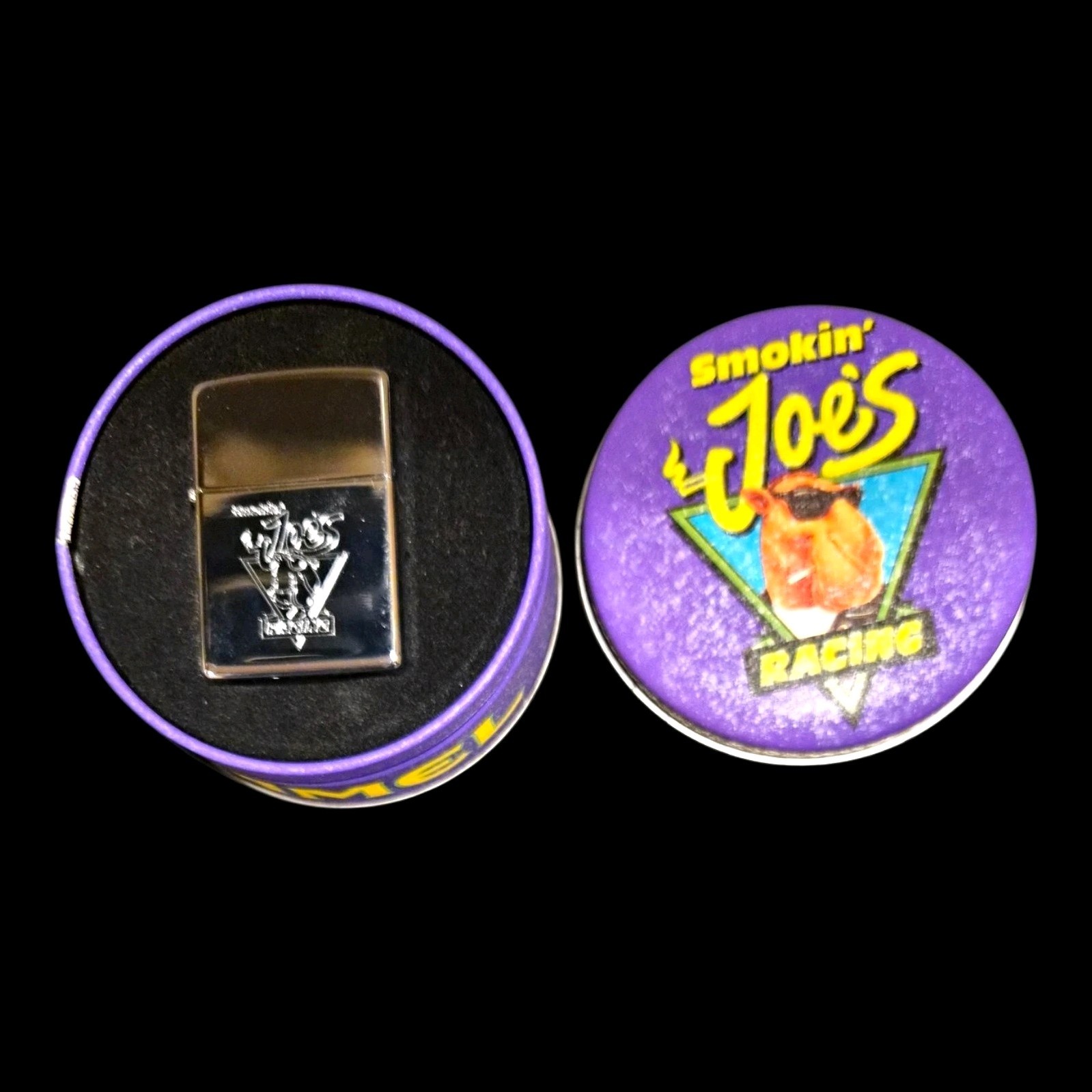 1994 Camel Smokin' Joe's Racing Zippo Lighter Purple Tin NOS Unused